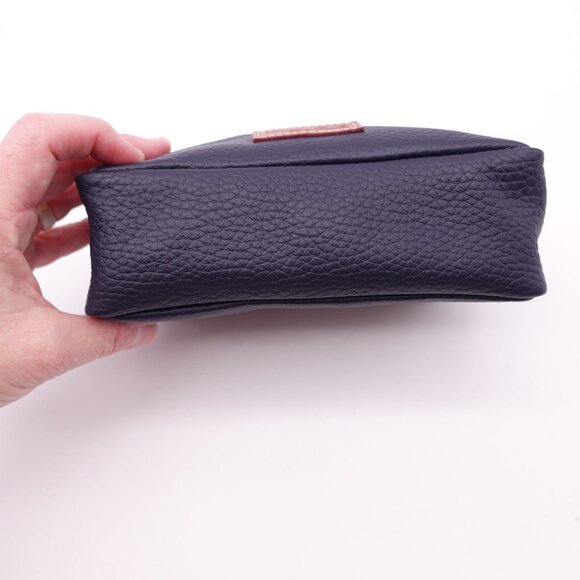 LN Dooney & Bourke Small Pebbled Leather Zipper Pouch Case Navy Blue - Picture 6 of 12